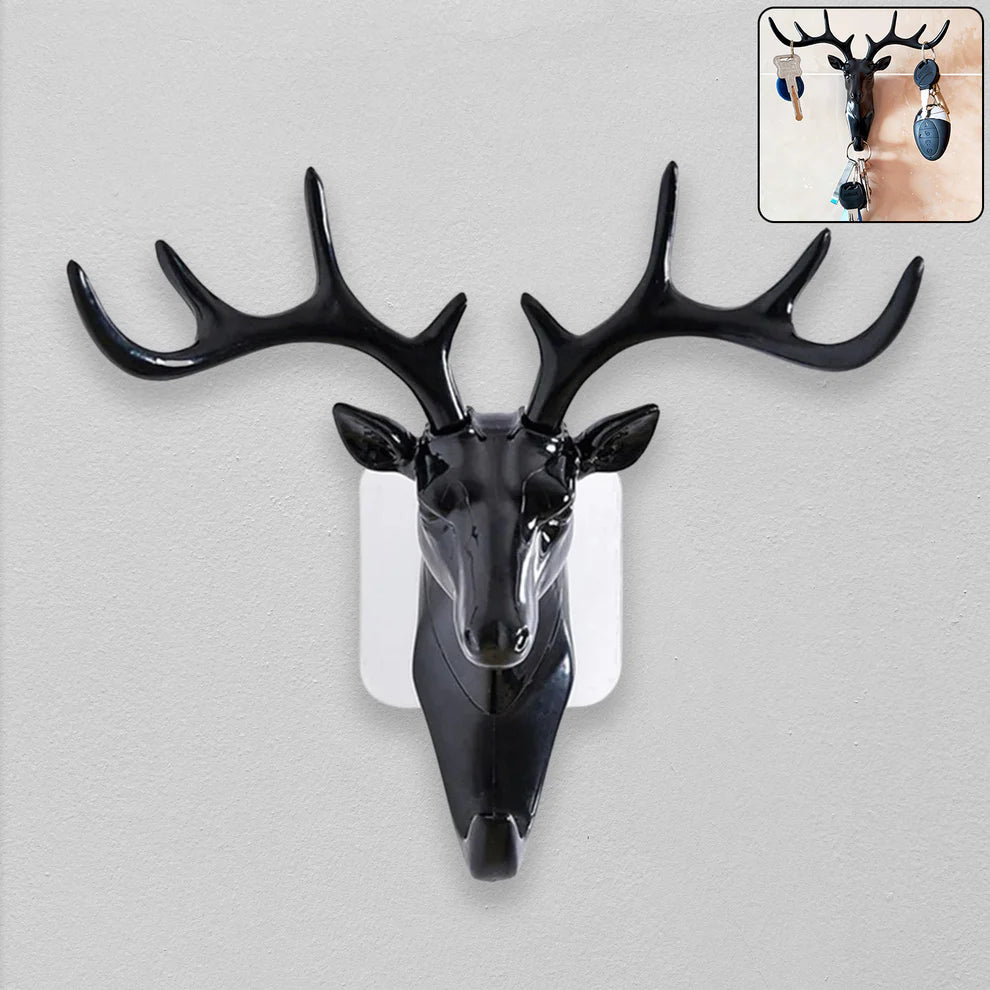 Vintage Resin Deer Head Wall Hook – Self-Adhesive Key & Bag Hanger for Home Decor