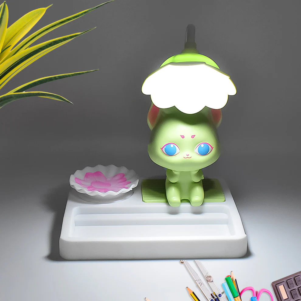 Cute Cartoon LED Desk Lamp – USB Rechargeable Study Light with Storage Base & Eye Protection