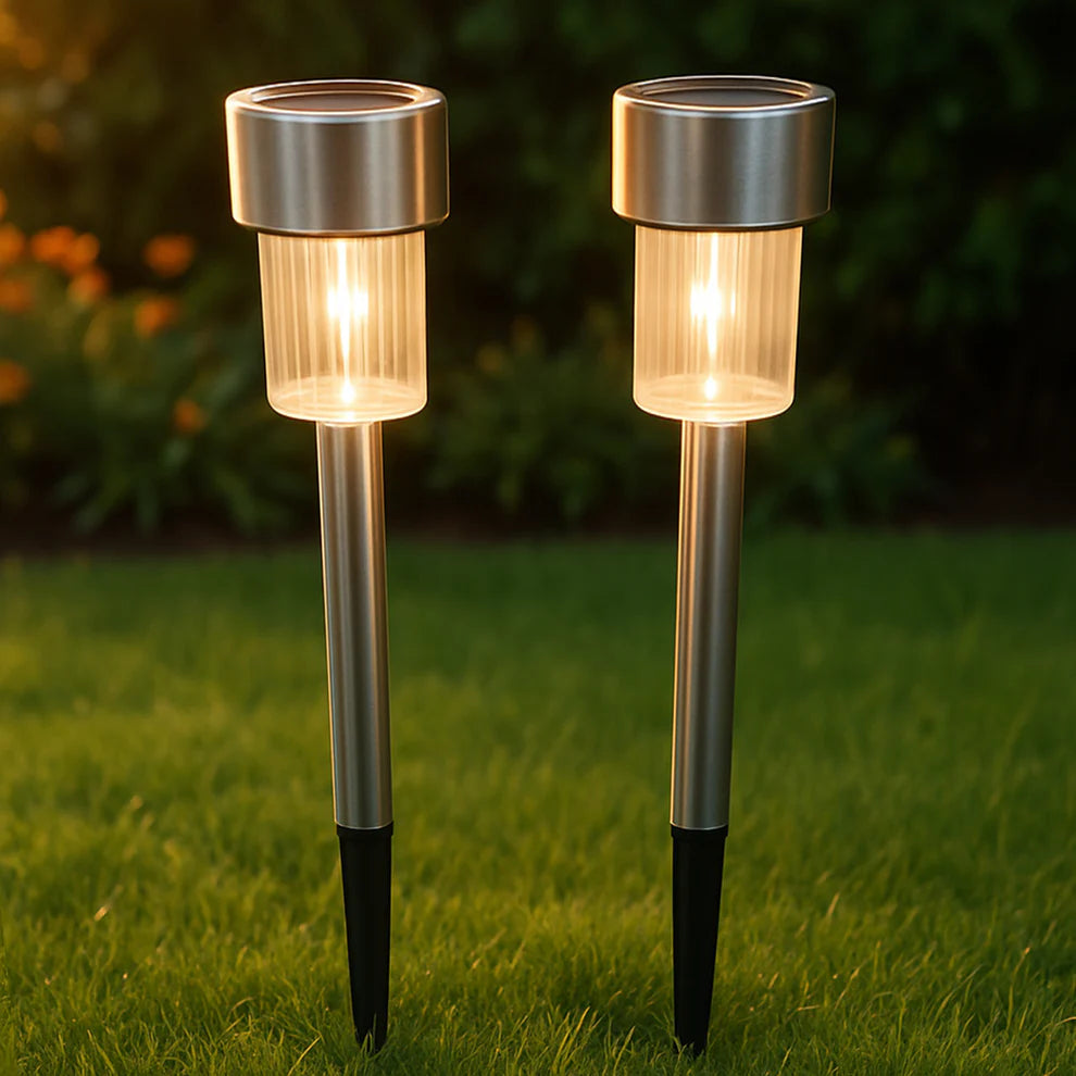 Solar-Powered Stainless Steel Garden Pathway Lights 31x4 cm (2 Pc)