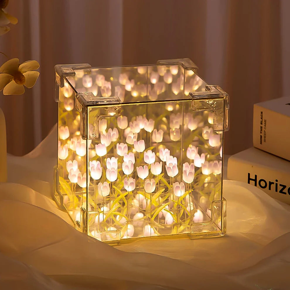 Cube Tulip Night Lamp – LED Flower Mirror Lamp for Room & Table Decor (DIY)
