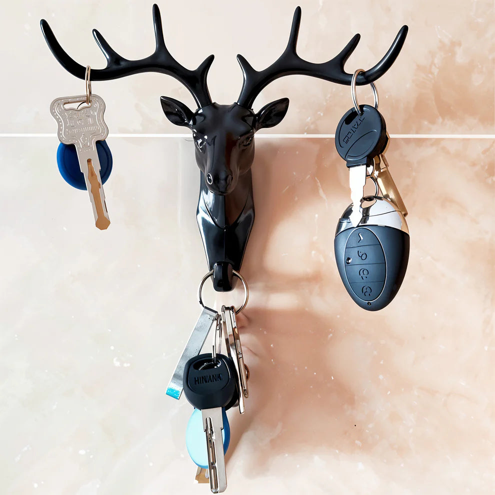 Vintage Resin Deer Head Wall Hook – Self-Adhesive Key & Bag Hanger for Home Decor