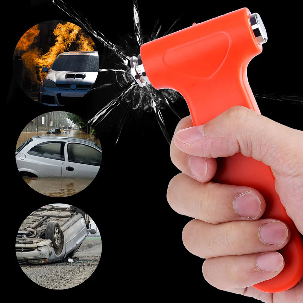 2-in-1 Car Safety Hammer with Seatbelt Cutter | Emergency Escape Tool for Vehicle Rescue (Heavy-Duty Steel Head)