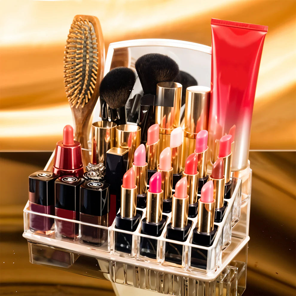 16-Slot Clear Acrylic Makeup Organizer – Lipstick, Nail Polish & Jewelry Holder Box