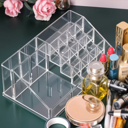 16-Slot Clear Acrylic Makeup Organizer – Lipstick, Nail Polish & Jewelry Holder Box