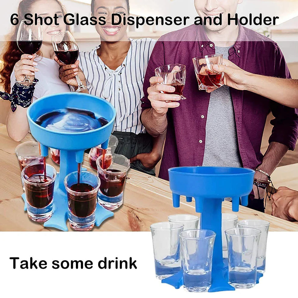 6-Way Shot Glass Dispenser with Stand – Even Pouring Tool for Parties & Bars (1 Pc)