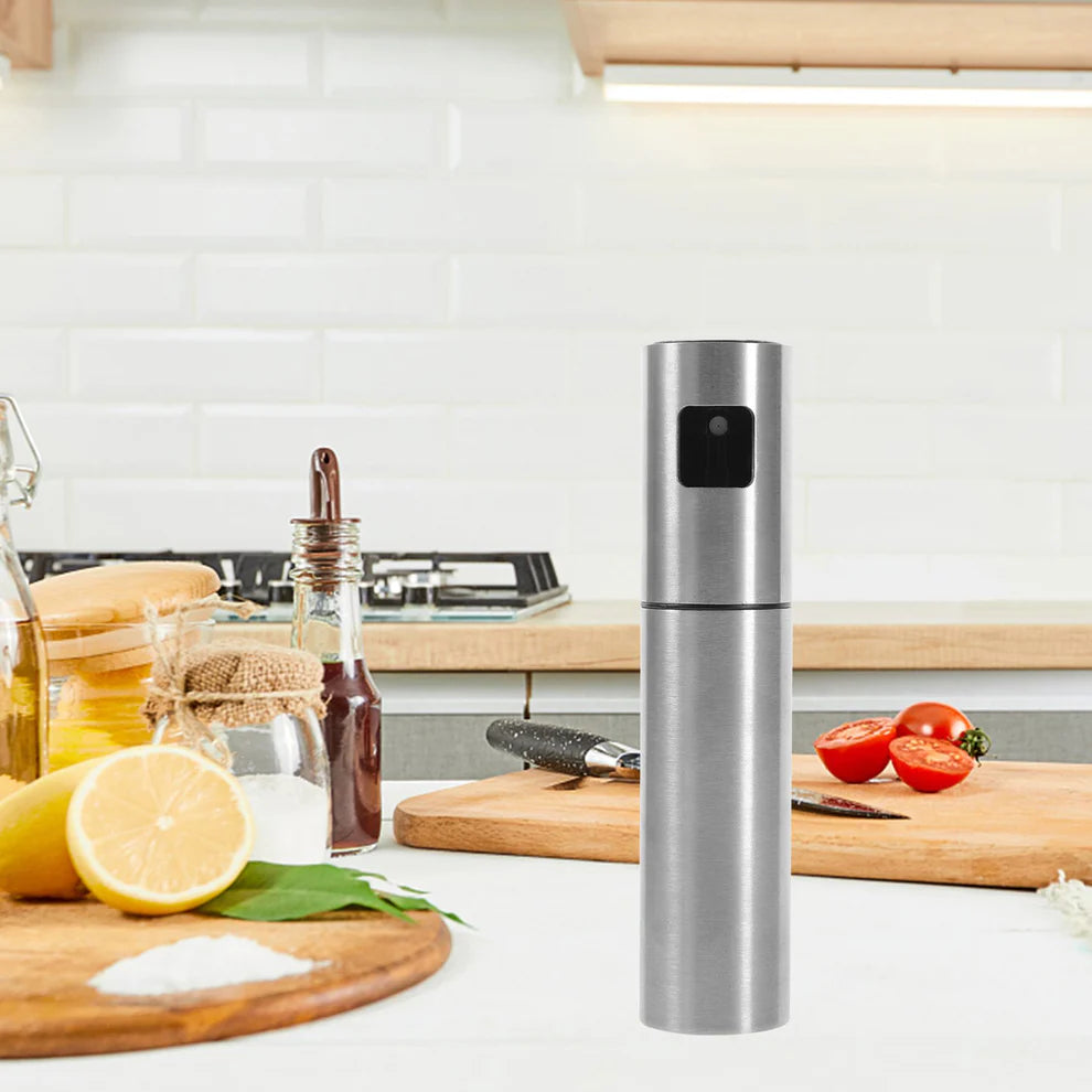 Stainless Steel Oil Spray Bottle – 100ml Food Grade Glass Dispenser for Cooking, BBQ, Salad, Baking, and Kitchen Use