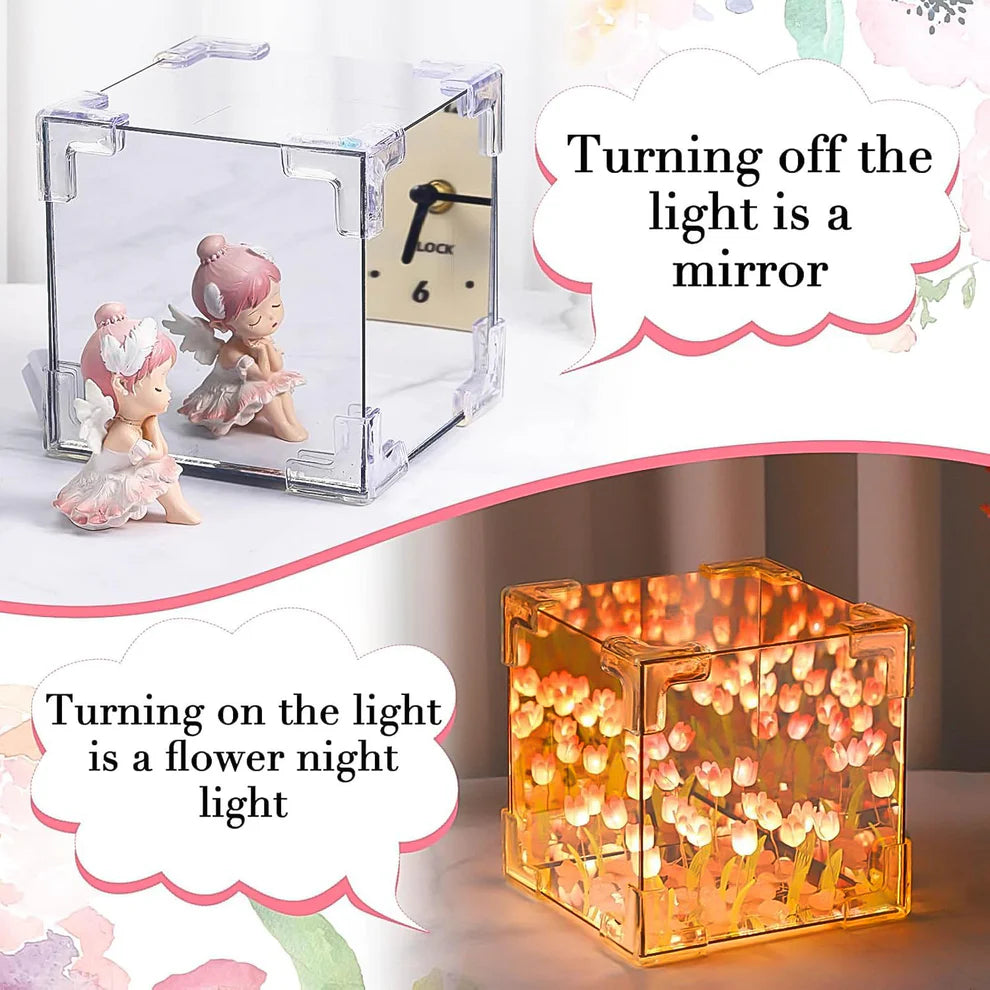 Cube Tulip Night Lamp – LED Flower Mirror Lamp for Room & Table Decor (DIY)