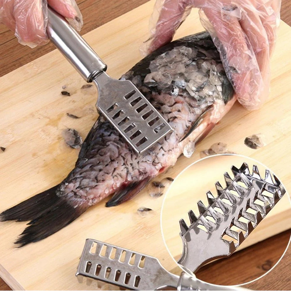 Stainless Steel Fish Scale Remover Scraper – Anti-Rust Sawtooth Cleaning Tool