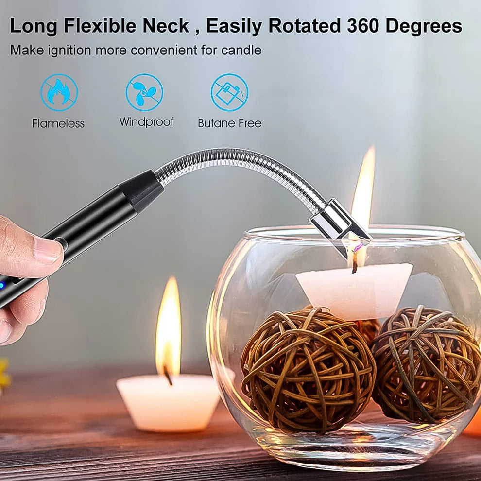 Rechargeable Electric Plasma Arc Lighter | USB Flameless Windproof Candle Lighter for Home, BBQ, Camping & Survival (Type-C Charging)