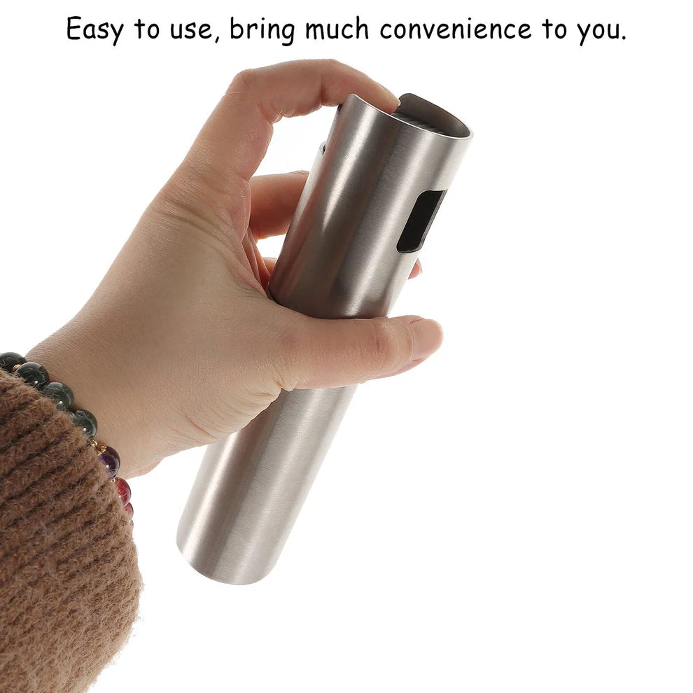 Stainless Steel Oil Spray Bottle – 100ml Food Grade Glass Dispenser for Cooking, BBQ, Salad, Baking, and Kitchen Use