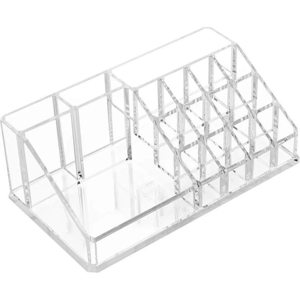 16-Slot Clear Acrylic Makeup Organizer – Lipstick, Nail Polish & Jewelry Holder Box