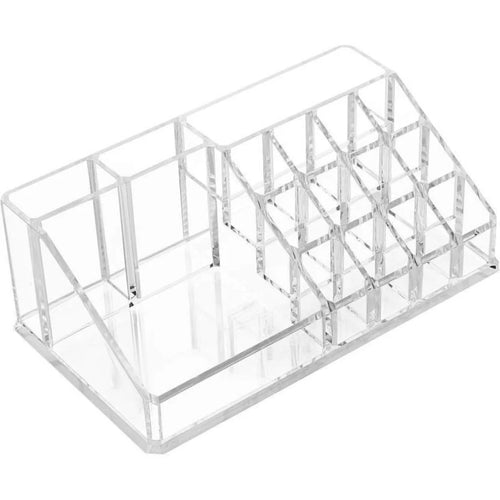 16-Slot Clear Acrylic Makeup Organizer – Lipstick, Nail Polish & Jewelry Holder Box
