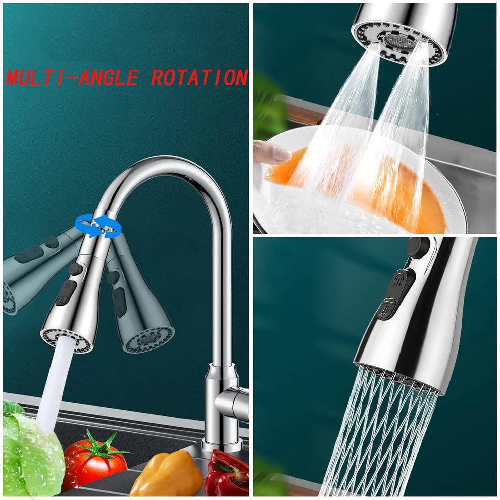 3-Function Pull-Down Kitchen Faucet Sprayer Head – 720° Rotatable Anti-Splash Tap Attachment (1 Pc)