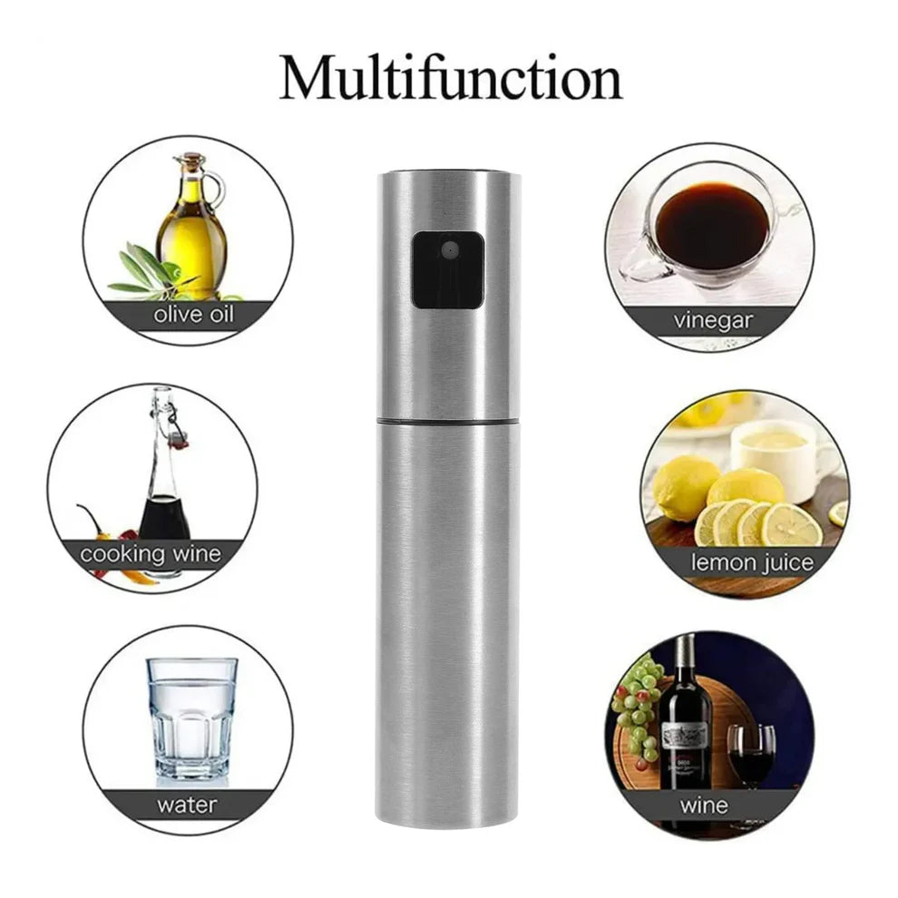Stainless Steel Oil Spray Bottle – 100ml Food Grade Glass Dispenser for Cooking, BBQ, Salad, Baking, and Kitchen Use