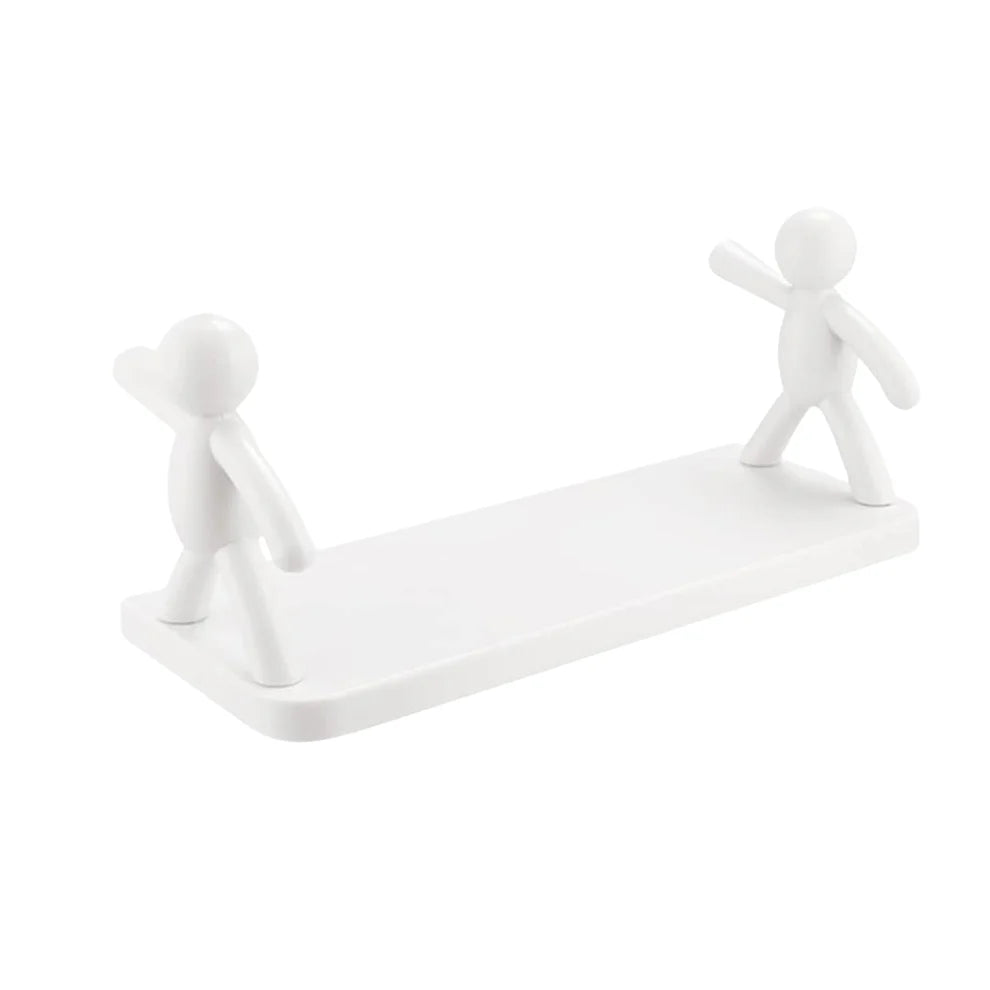 Floating Wall Shelf with Cute Buddy Support – No Drill Multi-Purpose Shelf for Bedroom, Kitchen & Living Room