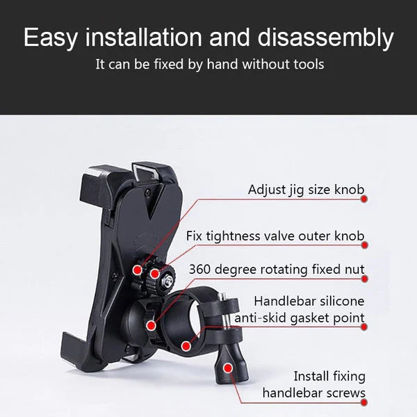 360° Rotating Bike & Motorcycle Phone Holder – Anti-Shake Handlebar Mount for All Smartphones