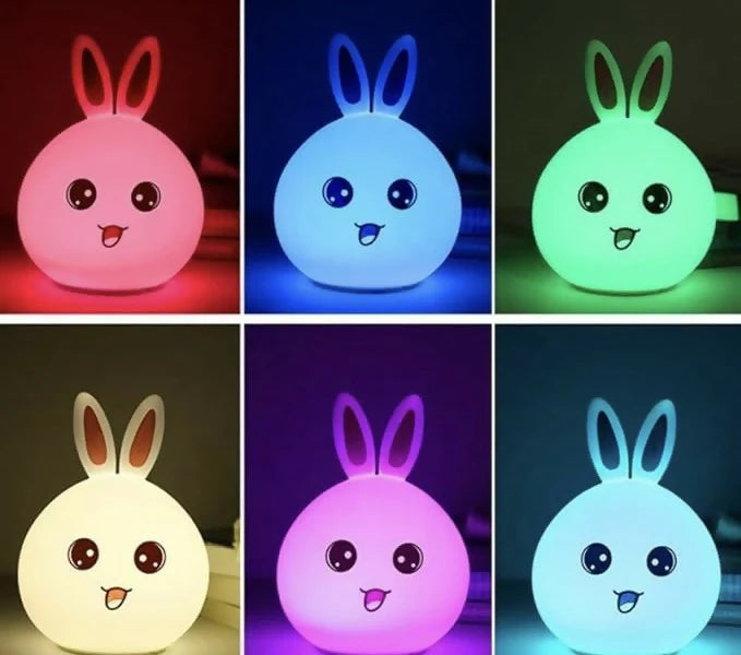 Multicolor Silicone Bunny Night Lamp – USB Rechargeable Touch Lamp for Kids & Baby Rooms