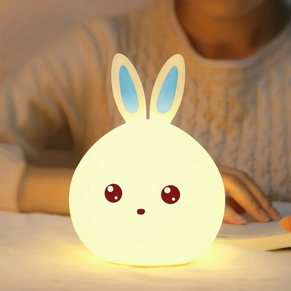 Multicolor Silicone Bunny Night Lamp – USB Rechargeable Touch Lamp for Kids & Baby Rooms